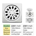 High Quality Square 4 Inch 2 Mm Thin 201 Stainless Steel Engineer Style Shower Toilet Kitchen Floor Drain