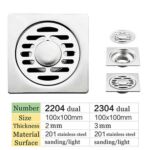 High Quality Square 4 Inch 2 Mm Thin 201 Stainless Steel Engineer Style Shower Toilet Kitchen Floor Drain