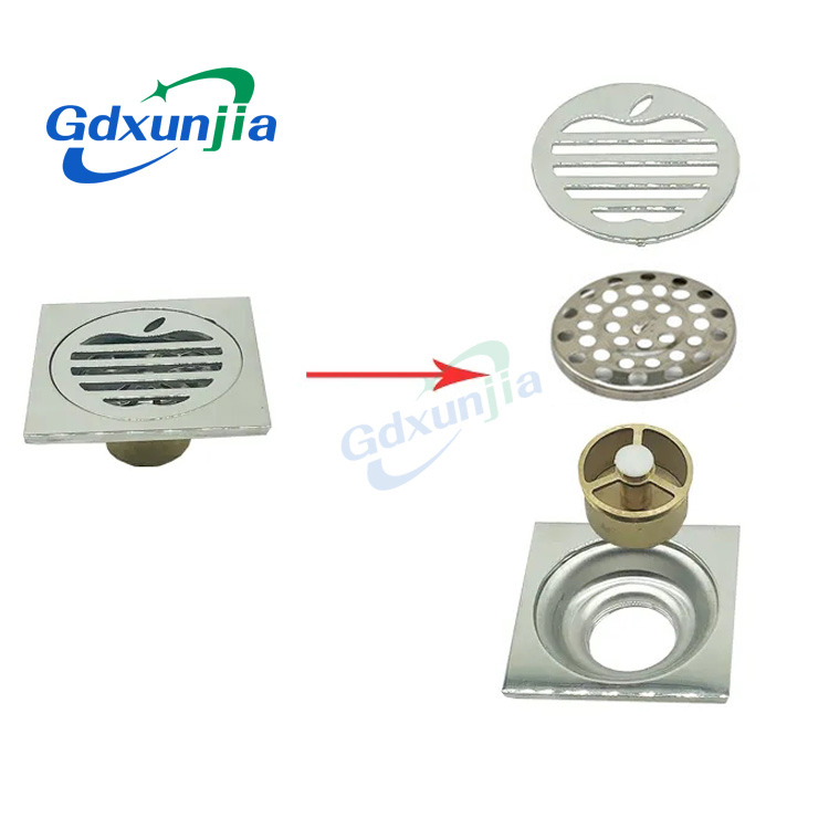 Hot Square 6mm Thick 4 Inch 201 Stainless Steel Round Apple Pattern Bathroom Shower Brass Anti Odor Floor Drain with Bayonet —XINZHIJIA/XUNJIA