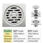 Square 10*10cm 2mm Thick 201 Stainless Steel Bathroom Shower Hair Catcher Strainer Floor Drain with Extended Connection Pipe